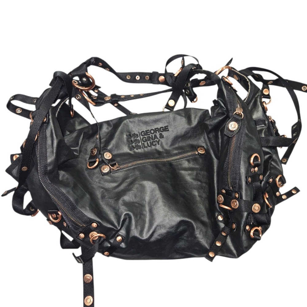 George Gina & Lucy VTG Amy Attack Shoulder Bag Black Rose Gold Large Sz OS